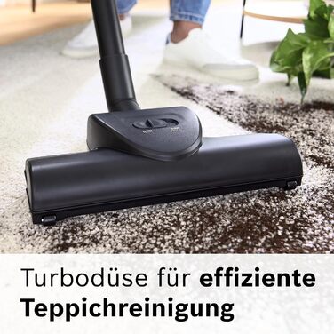 Безмішковий пилосос Bosch Serie 4 BGD21BA3T гігієнічний фільтр, 10 років гарантії на двигун, для паркету, килимів та плитки, насадка для твердих підлог, турбощітка, висока потужність всмоктування, компактний, 750 Вт, чорний