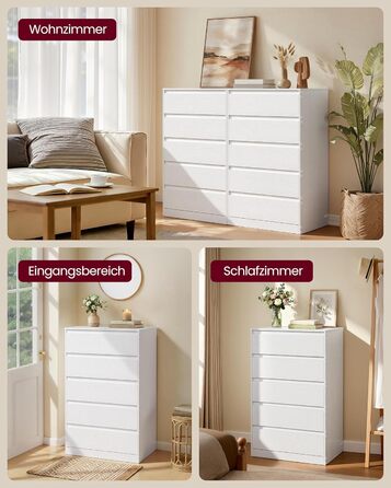 Комод VASAGLE з 5 шухлядами, комод, шафа з шухлядами, комод для білизни, для спальні, 40 x 60 x 97,4 см, колекція Modern Kailyn, білий LTS605WE01, 5 шухляд (60Ш см)