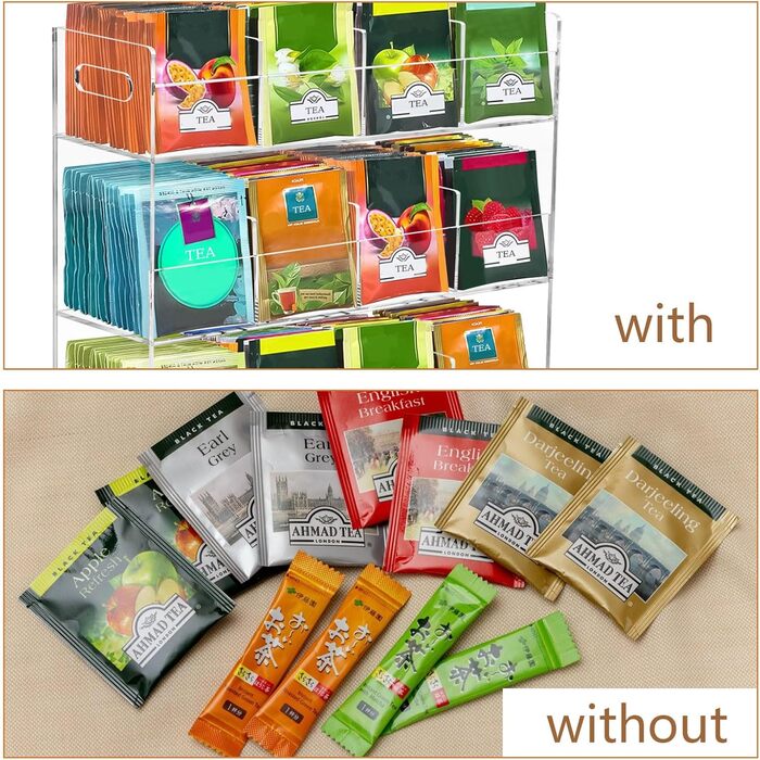 Акриловий органайзер для чайних пакетиків з 12 відділеннями на 216 чайних пакетиків, не потребує складання та економить місце, прозорий органайзер для чаю, без запаху, сучасний та стильний органайзер для зберігання чаю