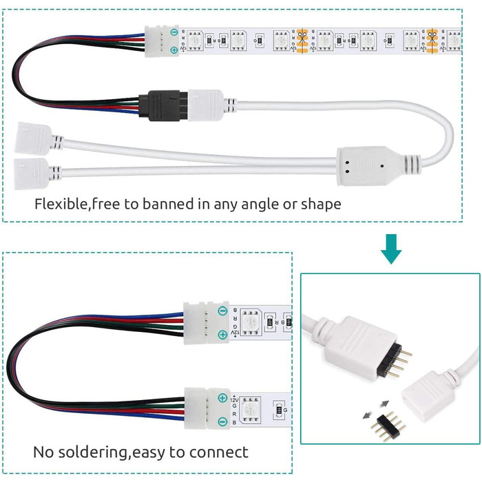 Роз'єми для світлодіодної стрічки, Набір аксесуарів для розширення світлодіодної стрічки, 5050 4-контактний роз'єм для світлодіодної стрічки RGB, 5050 Комплект 4-контактних роз'ємів для світлодіодної стрічки, для комплекту аксесуарів для подовження стрічк