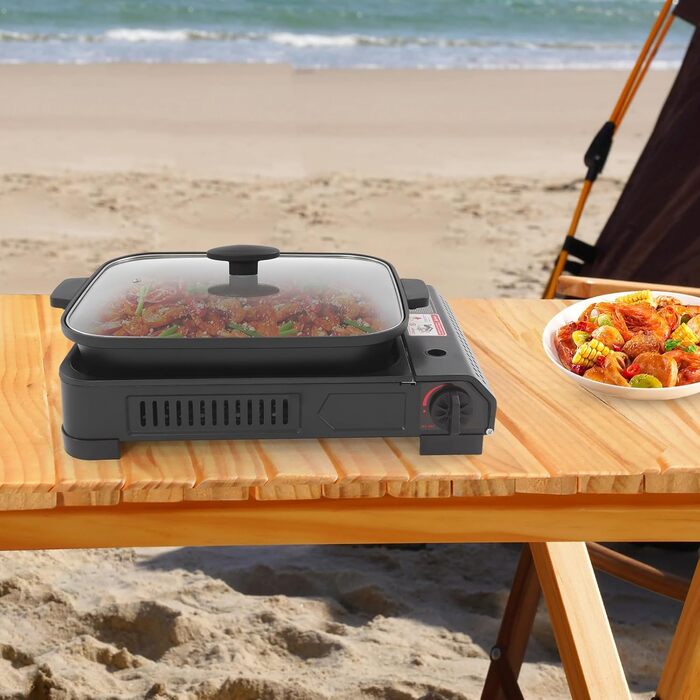 Кемпінгова плита та газовий гриль 2-в-1, газовий гриль-сковорода, кемпінгова плита для кемпінгу, гриль для барбекю, портативний настільний газовий гриль, гриль для барбекю на бутані