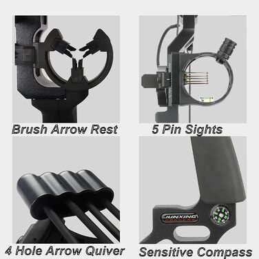 Набір мисливського складеного лука 20–70 lb для дорослих – регульований лук з повним комплектом аксесуарів для полювання, риболовлі, тренувань та стрільби по мішенях, для лівшів, чорний