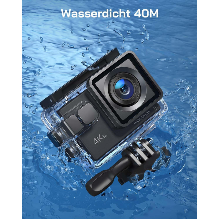 З картою памяті microSDXC 32GB WiFi 40M Підводна камера Водонепроникна EIS Actioncam Пульт дистанційного керування Мікрофон Комплект аксесуарів, 4K30FPS 20MP