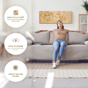 Мармуровий інфрачервоний обігрівач з цифровим термостатом 800 Вт Енергозберігаючий мармуровий інфрачервоний настінний обігрівач 5-річна гарантія Зроблено в Німеччині (Lymonit B-класу, 800 Вт)