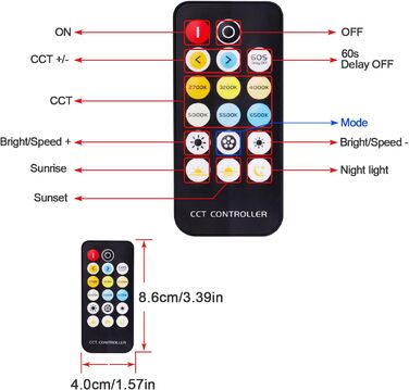 В 12 В 24 В 30 А RF світлодіодна стрічка Диммер ШІМ-контролер затемнення Бездротове керування або за допомогою кнопки для регулювання яскравості Підходить для світлодіодних стрічок (керування CCT), 5