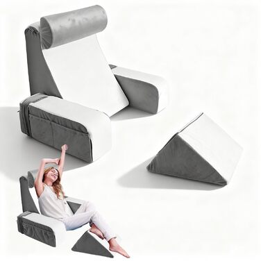 Подушка для читання зі знімним потиличним валиком та підлокітником, зручна та легка спинка для ліжка та дивана, спинка для дорослих, спинка з піни з ефектом пам&39яті для читання, перегляду телевізора та відеоігор