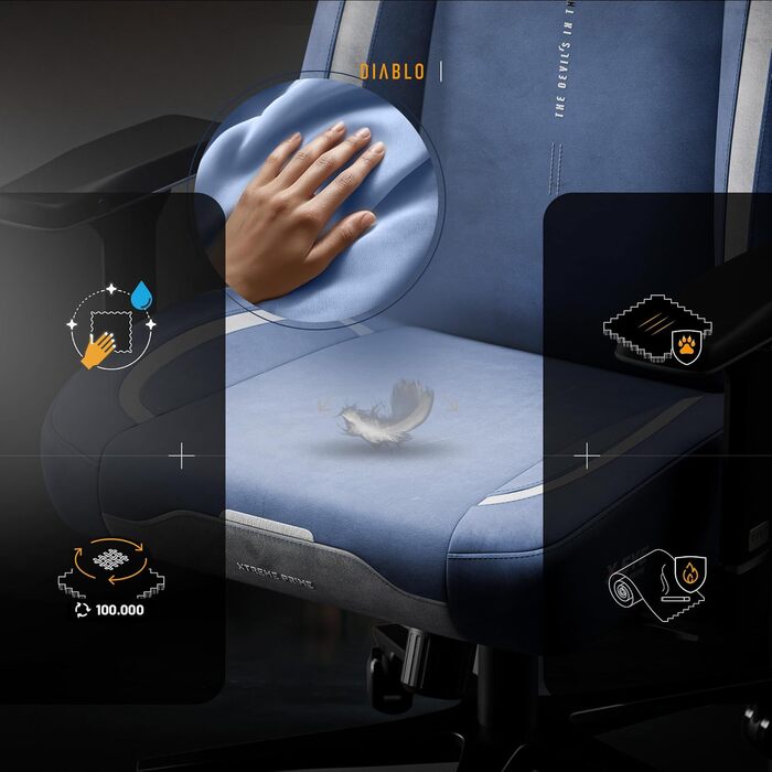 Ергономічне ігрове крісло Diablo з тканини, крісло X.Eye Prime для ПК з магнітним підголівником, ігрове крісло з функцією охолодження, ігрове крісло, ергономічне, міцне, з тканини, 140 кг, Meta Ocean