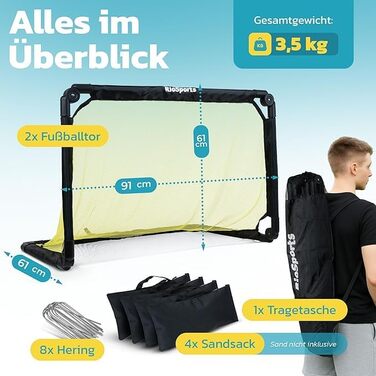 Футбольні ворота для саду, для дітей та дорослих, комплект із 2 предметів складані та стійкі навіть після сильних ударів з сумкою для перенесення ідея подарунка для хлопчиків та дівчаток