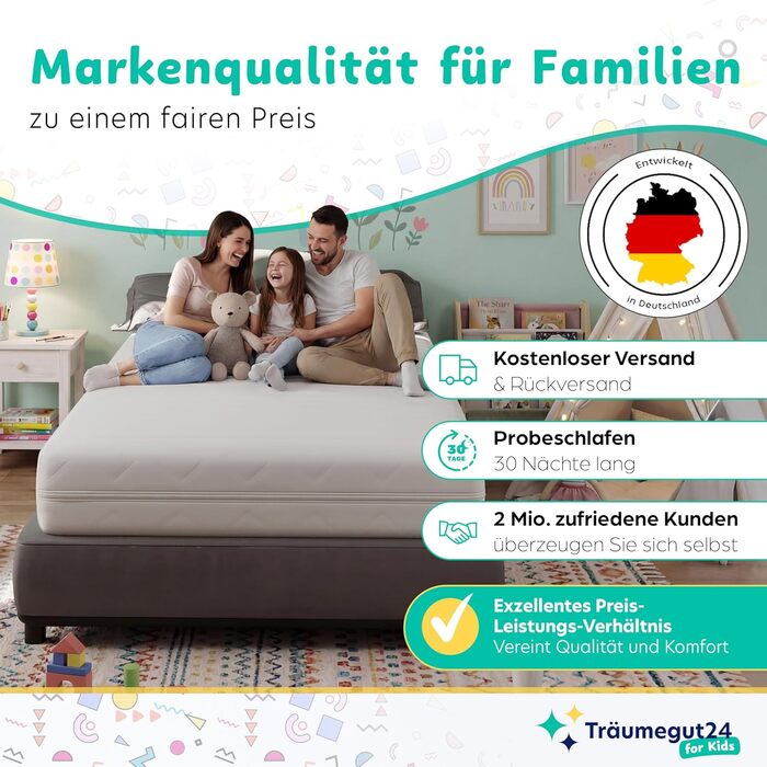 Матрац для дітей та підлітків - 90x200 см - H2 та H3 Розмір висота на вибір Матрац з холодної піни Чохол, приємний для шкіри, можна прати Сертифіковано Oeko-TEX (90 x 200 см, 10 см) 90 x 200 см 10 см, 24 -