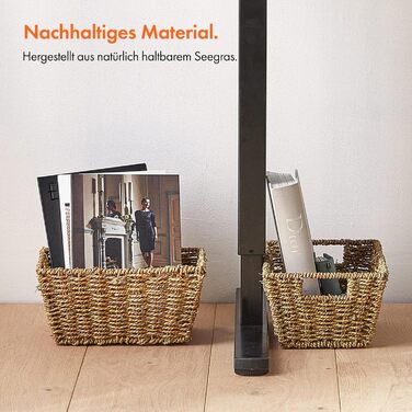 Кошик для зберігання з морської трави VonHaus, 4 плетені кошики Ручно плетені кошики з морської трави для зберігання у ванній кімнаті на полицях Плетені кошики з натуральної морської трави з ручками для ванної кімнати та домашнього офісу, набір з 4 шт.