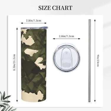 Кухоль з прямою трубочкою, 590 мл, армійський камуфляж, з принтом, дорожній кухоль, підходить для кемпінгу, офісу та дому
