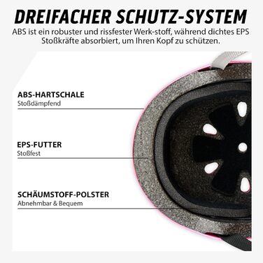 Дитячий шолом для скейтбордингу 80SIX, регульований велосипедний шолом для підлітків та дорослих, сертифікований CE EN1078, для скейтборда, велосипеда, самоката, електросамоката, 49-61 см матово-рожевий M/L (55-58 см)