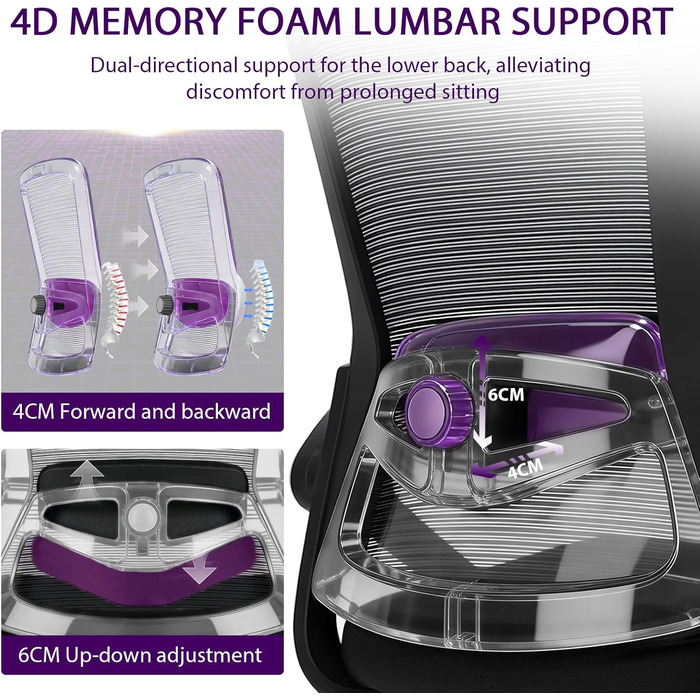 Ергономічне офісне крісло, стілець для роботи зі складними підлокітниками, регульоване по висоті офісне крісло з регульованою поперековою опорою та безшумними колесами, крісло для керівника, вантажопідйомність 120 кг, поперекова опора 4D