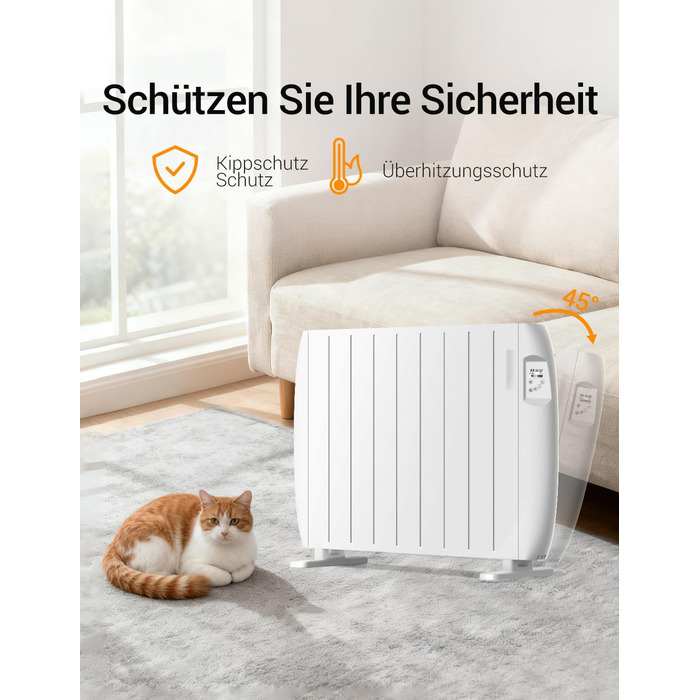 Електричний конвекторний обігрівач, електричний радіатор потужністю 2000 Вт, конвекторний обігрівач з РК-дисплеєм та цілодобовим таймером, радіатор з підставкою та настінним кріпленням, білий