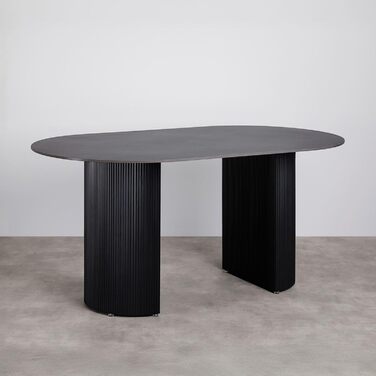 Овальний обідній стіл LISANDRO, 160 x 90 см, з керамічною стільницею, темно-сірий/чорний сучасний кухонний стіл з міцною керамічною стільницею та стабільним металевим каркасом для стильної їдальні або кухні