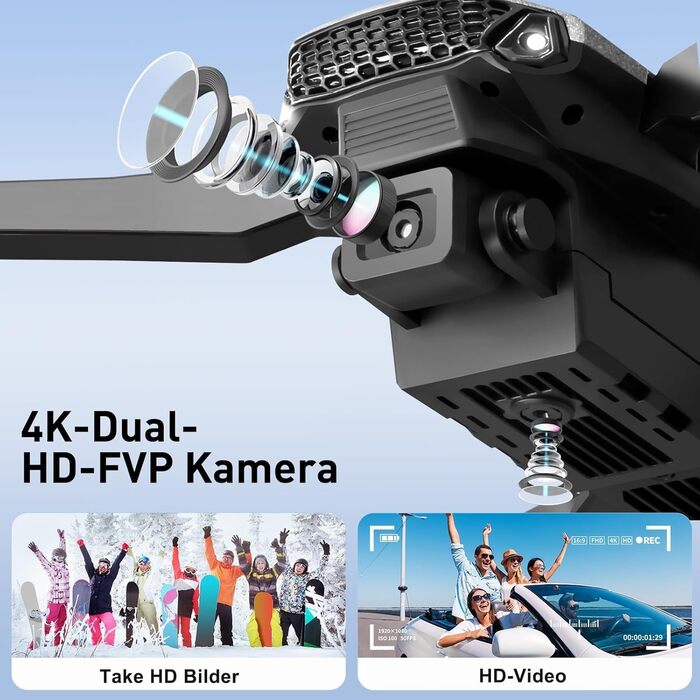Дрон з камерою HD 4K, складаний з FPV передачею, RC квадрокоптер з сумкою, круговий політ, 3D фліп, повернення однією кнопкою, безголовий режим, міні дрон подарунок для початківців, дітей, підлітків