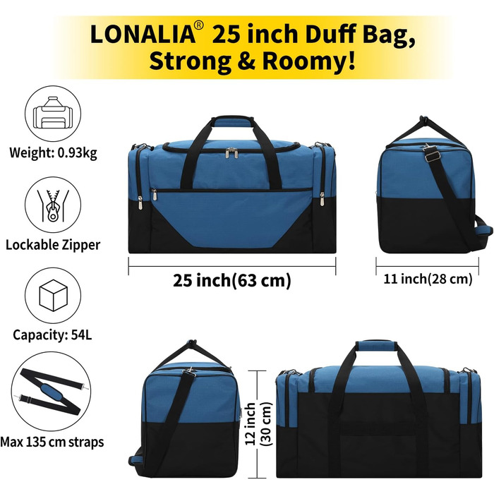Велика чоловіча дорожня сумка об&39ємом 54 л - спортивна сумка для відпочинку, подорожей, ночівлі та сауни (синя)