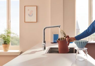 Змішувач для кухні GROHE Blue Pure Minta з функцією фільтрації (L-подібний поворотний вилив, одноотвірний монтаж), хром, 30600000, з фіксованим аератором
