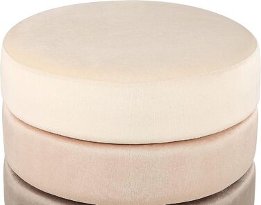 Пуф Beliani, оксамитовий, бежевий, круглий, Ø 39 см, золотий обідок, нержавіюча сталь, трирівневий градієнт кольорів, Louin