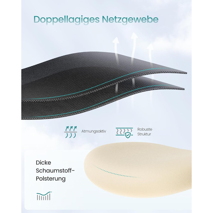 Ергономічне офісне крісло SONGMICS, стілець для роботи, комп&39ютерне крісло, регульований поперековий відділ та підголівник, вантажопідйомність до 150 кг, регульована висота, чорний колір OBN066BH01