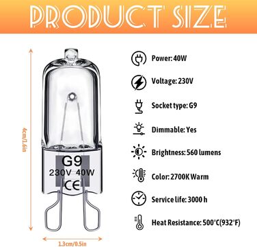 Лампа для духовки Skeadex 2 шт. G9 25W 230V, 2700K тепла біла лампочка для духовки до 300C термостійка, лампа для духовки та мікрохвильовки (2 шт.)