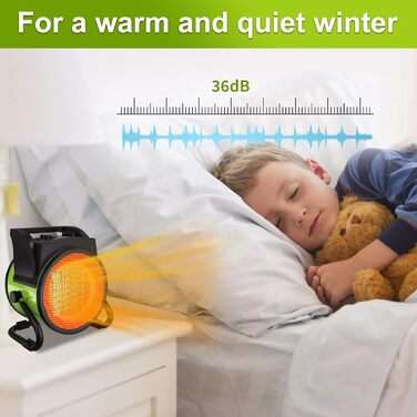 Енергозберігаючий керамічний радіаційний обігрівач GARDTECH з PTC, надзвичайно потужний електричний обігрівач, великий об&39єм повітря, будівельний обігрівач із захистом від перегріву, захистом від перекидання, термостатом, 2000 Вт, зелений