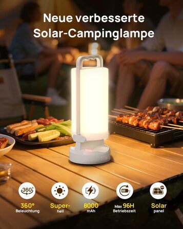 Сонячний кемпінговий ліхтар Eventek 8000 мАг, надяскравий складний світлодіодний кемпінговий ліхтар з 3 режимами та сенсорним керуванням, акумуляторний наметовий ліхтар IPX5 для відключення електроенергії, кемпінгу, походів, надзвичайних ситуацій