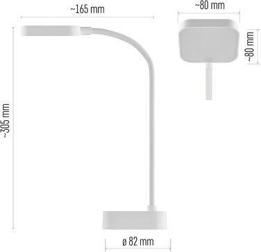 Акумуляторна настільна лампа EMILY, LED-настільна лампа, що перезаряджається через USB, час горіння 96 год, потужність 2 Вт, яскравість 100 лм, бездротовий, гнучкий, безступінчасте затемнення, USB-кабель для зарядки 1 м, білий