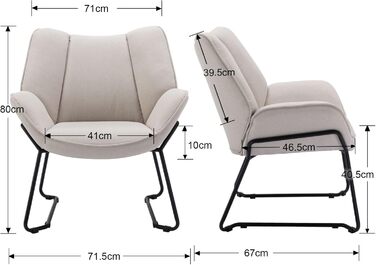 Сучасне м&39яке крісло/крісло-шезлонг/крісло для читання/крісло-підлокітник з металевими ніжками для спальні/вітальні, лляне, бежевий