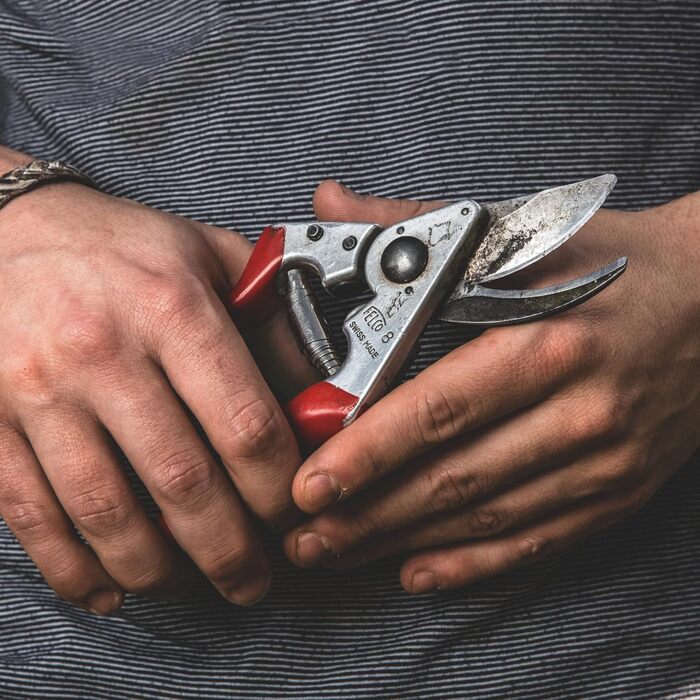 Садові ножиці FELCO 8 Bypass для правшів, ергономічний дизайн для великих рук, сталеве лезо 52 мм, діаметр різання 25 мм, амортизатор, ковані алюмінієві ручки, похила ріжуча головка, швейцарське виробництво FELCO 8 Large Hands (L)