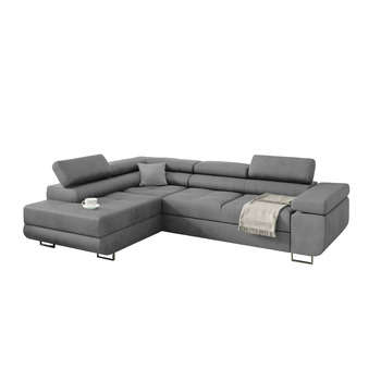 Кутовий диван Маямі з функцією сну та місцем для зберігання, кутовий диван для вітальні, кутовий диван з місцем для зберігання, L-подібний кутовий диван з функцією сну, L-подібний диван (сірий, шезлонг ліворуч), сірий шезлонг ліворуч