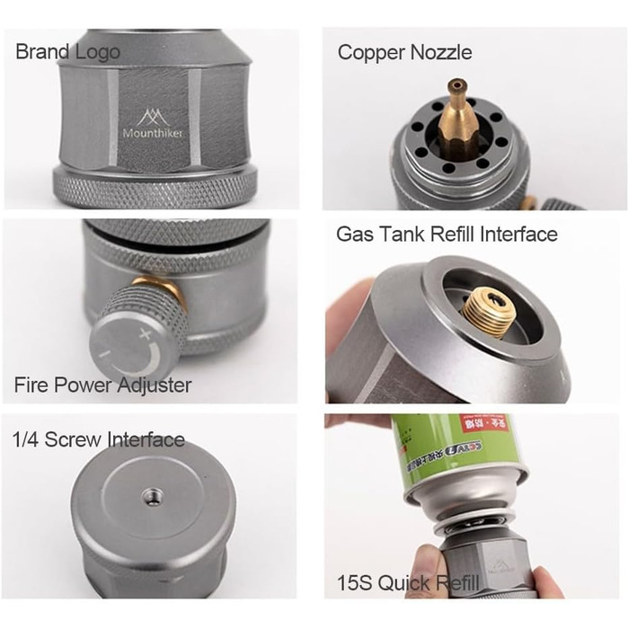 Газовий кемпінговий ліхтар, портативний алюмінієвий кемпінговий ліхтар-свічка, пропановий ліхтар, газовий ліхтар із заправкою, EN417, клапан Lindal, газовий ліхтар для кемпінгового намету (газовий ліхтар)