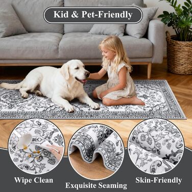 Кухонний килимок 60 x 180 см, високоякісний нековзний килимок для передпокою, традиційний довгий килимок, який можна прати, ретро, м&39який килимок для вітальні, офісу, коридору, сірий, 60 x 180 см