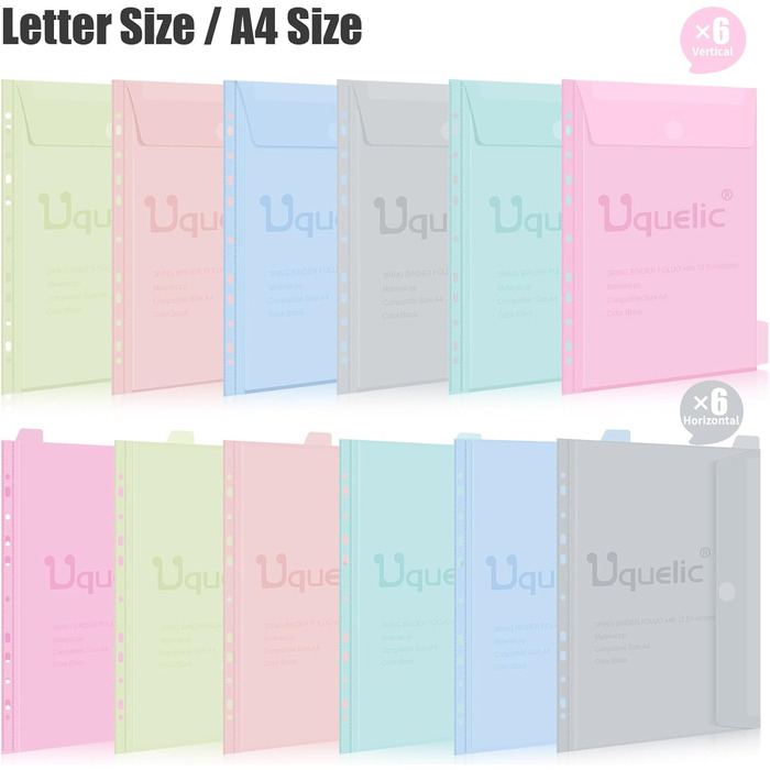 Папка-органайзер Uquelic, папка для документів A4 з 12 пластиковими кишенями для документів, водонепроникна папка з ПВХ на блискавці папка для школи, дому, офісу (сіра)