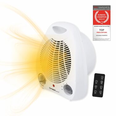 Тепловентиляторний обігрівач TZS First Austria, 1000/2000 Вт, 2 режими нагріву, термостат, захист від перегріву, окремий режим вентилятора, тихий (52 дБ), компактний, ручка для перенесення, готовий до використання, білий/сірий, енергозберігаючий