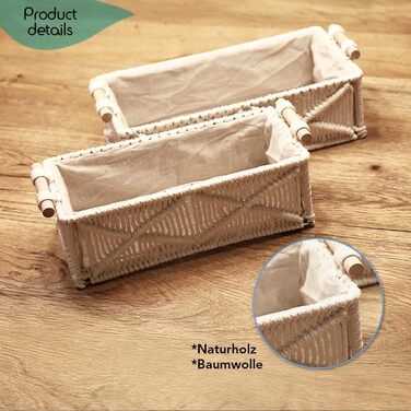 Квадратний кошик для зберігання, плетений, з тканинною підкладкою, білий, комплект з 2 шт.