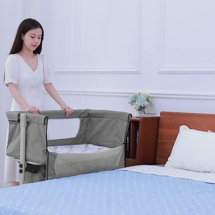 Дитяче ліжечко SUPFINE 3-в-1, регульована висота, портативне дитяче ліжечко Cododo для новонароджених/немовлят, колиска Cododo з матрацом, москітною сіткою та сумкою для зберігання (92 x 58 x 70-90 см, темно-сірий) A1 92x58x70-90 см темно-сірий