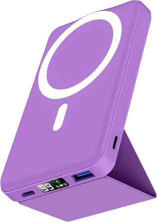 Для Magsafe powerbank, Powerbank 10000mah Foldable Magnetic Power Bank PD 22.5W Fast Charging with LED Display Compatible with Mag-Safe for iPhone 16/15/14/13/12 Pro Max/Pro/Plus-Purple