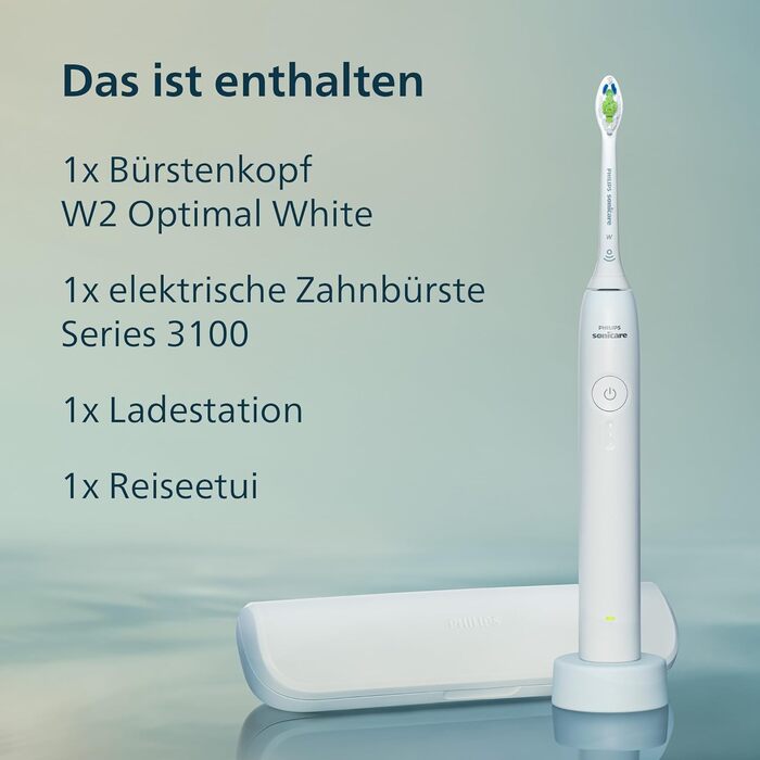 Звукова зубна щітка Philips Sonicare Series 3100 з датчиком тиску, 3 рівнями інтенсивності, функцією EasyStart, SmartTimer, до 14 днів роботи від одного заряду, дорожнім кейсом, білого кольору, HX4033/21, Новинка Біла, Нове покоління
