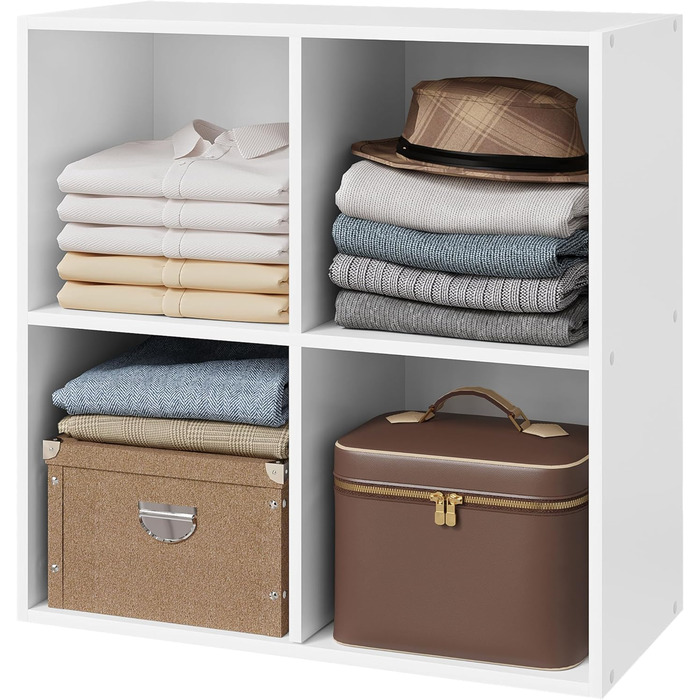 Книжкова полиця WOLTU з 4 кубами, дерев&39яна система зберігання в скандинавському стилі, самонесуча, із захистом від перекидання, для спальні, вітальні, кабінету, офісу, біла, 60 x 60 x 30 см, 4 відділення (29 Г x 59,6 Ш x 59,8 В см) Біла