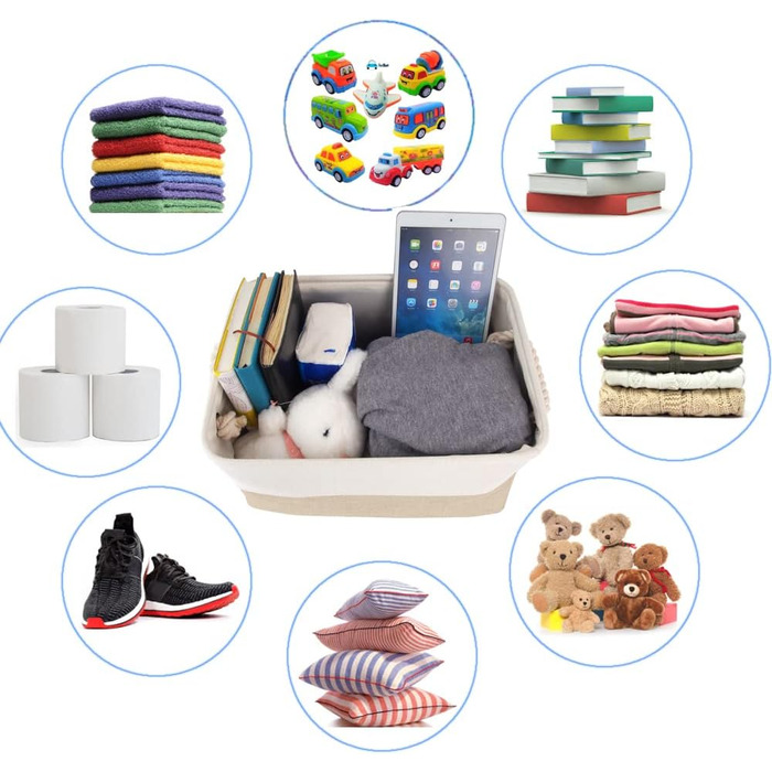 Набір із 3 великих кошиків для зберігання Mangata, лляні тканинні кошики з ручками для шаф, полиць, ванних кімнат, одягу, іграшок, рушників (38x28x24 см, світло-білий хакі) Світло-білий хакі 38 x 28 x 24 см