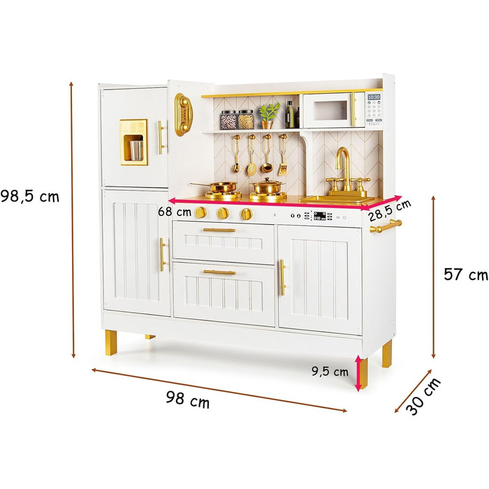 Сучасна дерев&39яна дитяча кухня Leomark з аксесуарами золото Стильна ігрова кухня з духовкою, мийкою та аксесуарами Дерев&39яна і