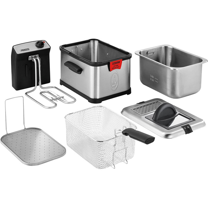 Фритюрниця з нержавіючої сталі Princess 183001 ємністю 3 літри, масляним фільтром і функцією холодної зони, срібло