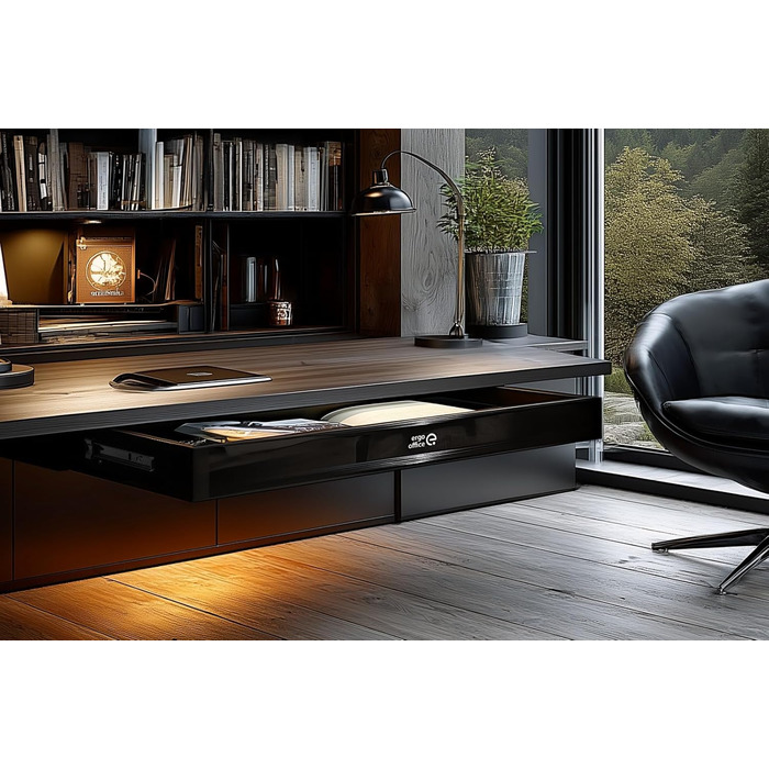 Плоска шухляда під столом 758 мм Міцна пластикова шухляда зі сталевими напрямними до 10 кг Компактний органайзер для офісу та домашнього офісу (чорний), 302