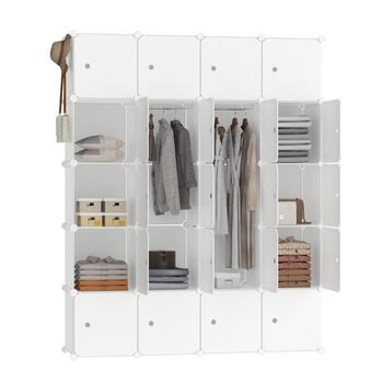 Система полиць для гардеробу своїми руками, взуттєва полиця з рейкою для одягу, модульна комбінована шафа, компактна вставна система полиць, портативна складана шафа для книг з дверима (20 кубів, бежевий колір) бежевий, 20 кубів