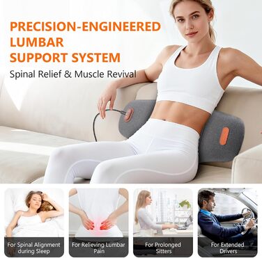 Електрична подушка для поперекової підтримки з підігрівом та вібраційним масажем, ортопедична подушка з піни з ефектом пам&39яті підтримка попереку при болях у спині, для офісного крісла, автомобіля, ліжка та дивана