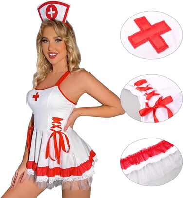 Жіночий костюм медсестри Funlure для рольових ігор, білий, з регульованими бретелями, універсальний розмір