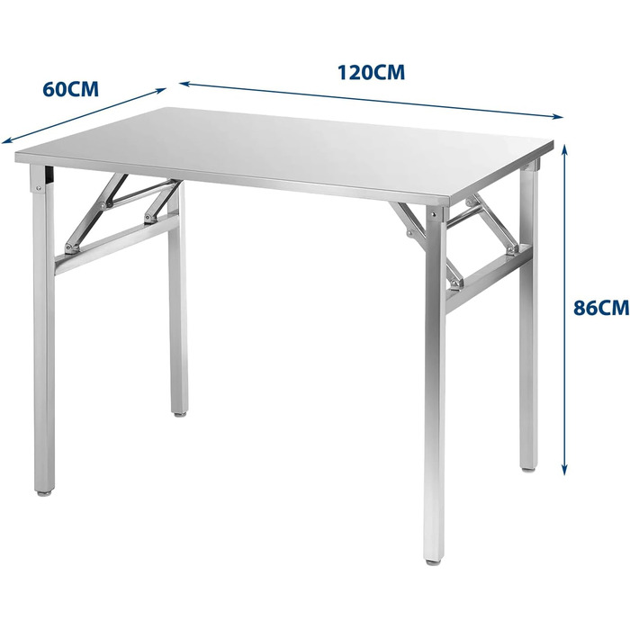 Складаний робочий стіл з нержавіючої сталі 120x60 см - стіл для кейтерингу, вантажопідйомність до 200 кг - стіл для кейтерингу з нержавіючої сталі, кухонний стіл - складаний стіл для кейтерингу, сервірувальний стіл - стіл для кухні 120 x 60 см