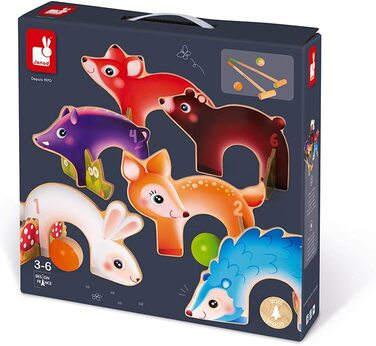 Дерев&39яний набір для крокету Janod J03207 з лісовими тваринами, гра на свіжому повітрі, для дітей від 3 років, різнокольоровий