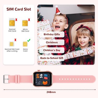 Дитячий смарт-годинник з функцією відеодзвінків та телефону, дитячий годинник з GPS, голосовим чатом, WhatsApp, WiFi, SOS, SMS, шкільним режимом, крокоміром, водонепроникний IP68, будильник, дитячий смарт-годинник для дівчаток/хлопчиків, рожевий